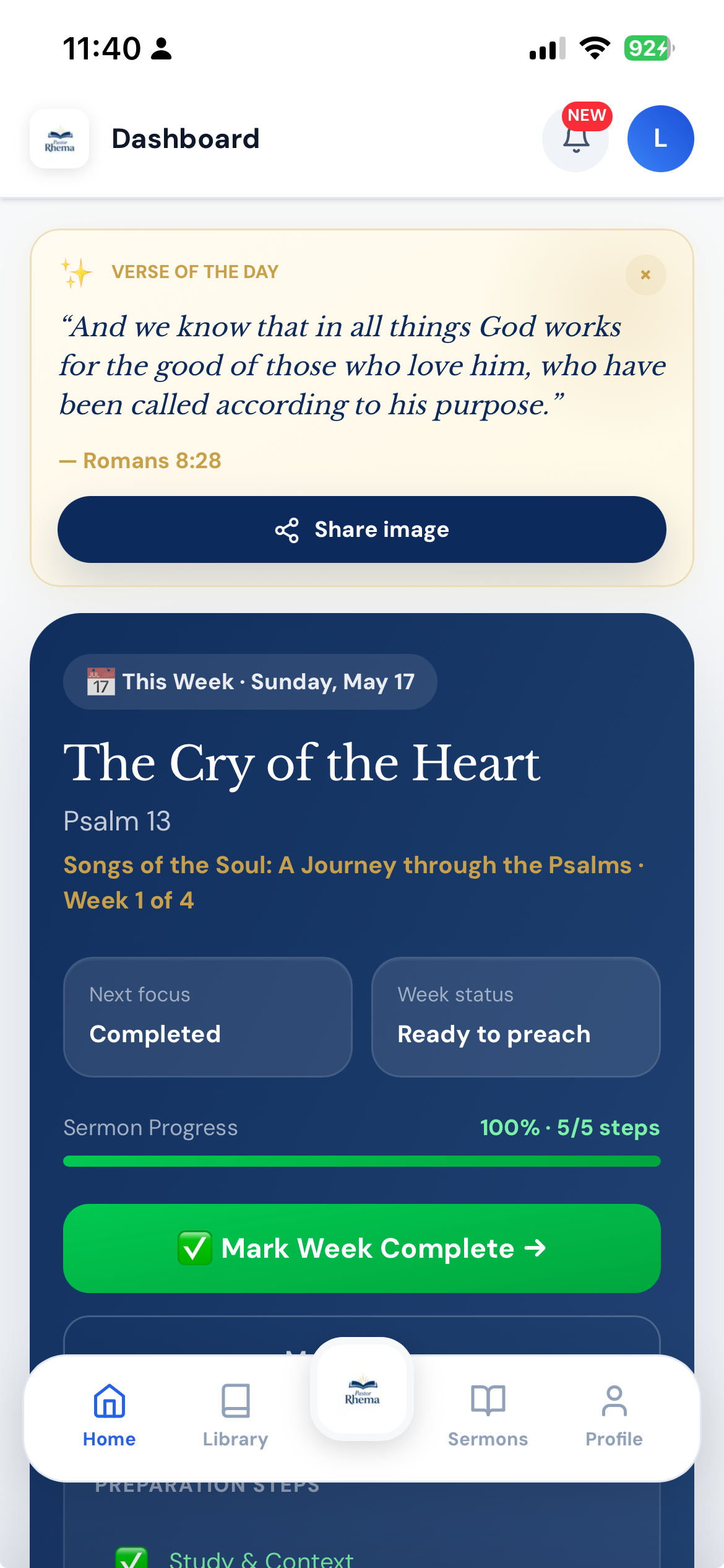 Pastor Rhema on mobile — quick practical example